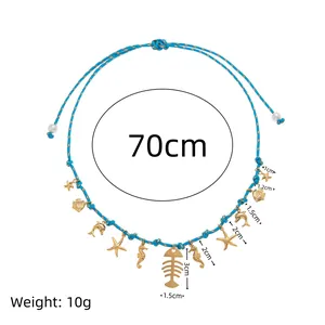 70cm blue ocean series necklace with 18K gold plated sea life pendants and pearl detail