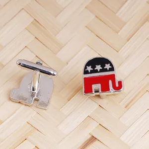 Silver cufflinks with Republican GOP elephant logo and red black enamel finish