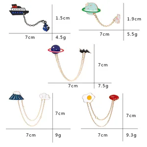 Lot de broches japonaises émaillées avec chaîne, motifs planète et cartoon