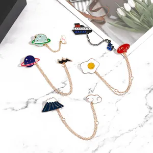Broche en Alliage Émaillé Style Japonais avec Maillon de Chaîne pour Femme Pin's Lapel Planète Mont Fuji Navire Dessin Animé Bijoux