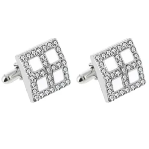 Men's Business Square Rhinestone Cufflinks Silver Plated Zinc Alloy White Enamel Geometric Pattern Shirt Jewelry Accessory