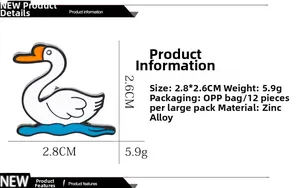 Dettagli della spilla cigno in smalto bianco dimensioni 2.8x2.6cm e materiale in lega di zinco