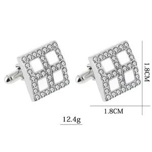 Square silver cufflinks for men featuring clear crystal pavé and openwork design