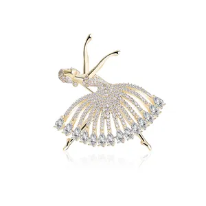 Elegante gouden ballerina broche met fonkelende diamanten en kristallen voor vrouwen