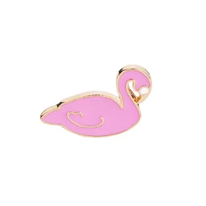Pink flamingo swan enamel brooch pin with gold metal plating on white background