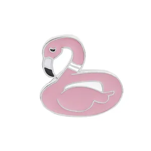 Pink flamingo enamel brooch in lifelike ring design with polished silver alloy finish