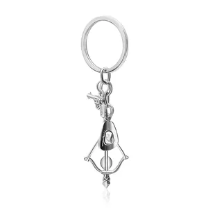 Western Cowboy Style Alloy Keychain Revolver Cowboy Hat Bow Arrow Pendants Vintage Silver Key Ring Gift For Men Women