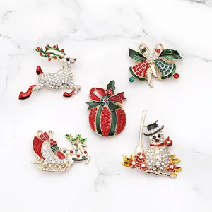 Christmas rhinestone brooch set featuring reindeer, snowman, bell, and ornament designs