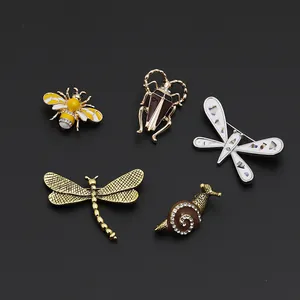 Set of 5 insect brooches featuring bee, beetle, dragonfly and snail designs in alloy