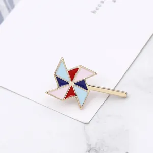 Broche moulin à vent colorée en émail avec cadre en métal doré pour vêtements mignons