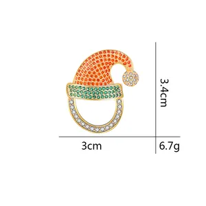 Gold-plated Christmas hat brooch with red and green zircons for suits and shirts