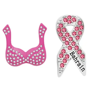 Mode Damen Rosa BH und Schleife Brosche Pins Legierung Strass Brustkrebs Bewusstsein Schmuck Geschenke für Kleidung Taschen