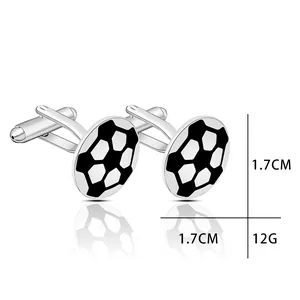 Polished silver football cufflinks for men with classic black and white soccer pattern