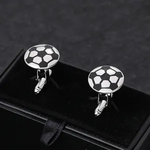 Classic black and white soccer ball cufflinks for men's business shirts in a gift box