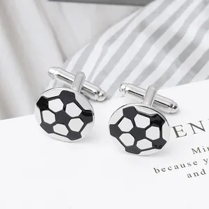 Creative Fashion Men's Football Cufflinks Copper Silver Black Drip Oil Round Shirt Cuff Links For Business Banquet Wedding