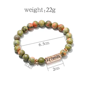 Unakite kralenarmband met roségouden Friends-bedel en ronde kralen van 0,9 cm