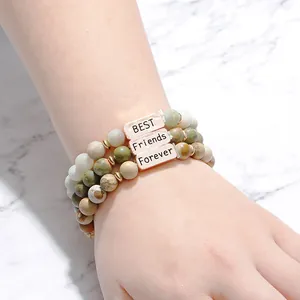 Best Friends Forever Natuursteen Kralen Armband Roségoud Gegraveerd Vriendschap Sieraden Vrouwen Cadeau