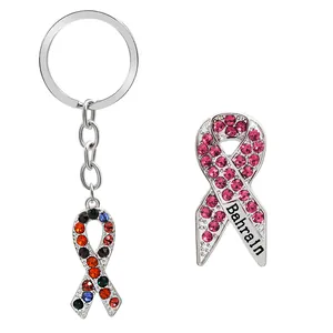 Rhinestone Awareness Ribbon Keychain Brooch Pin Alloy Inlaid Sparkling Crystal Commemorative Jewelry For Women Gift Accessory
