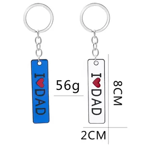 Blue and white double-sided Father's Day keychains featuring I Love Dad 3D embossed text