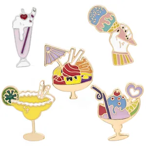 Summer Theme Enamel Brooch Pin Set Alloy Cartoon Ice Cream Lemon Cocktail Cup Badge Jewelry For Bag Clothes Women Men Gift