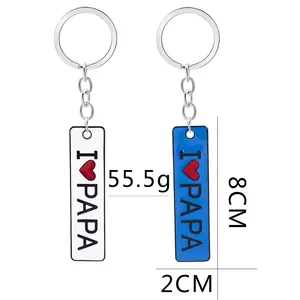 Close-up of dual-color I Love Papa keychain for Father's Day gift showing 8cm dimensions