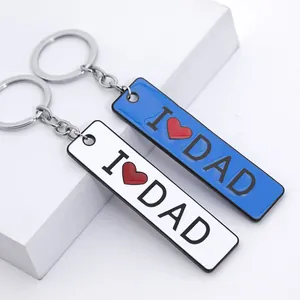 Blue and white double-sided painted metal keychain with I Love Dad engraving for Father's Day