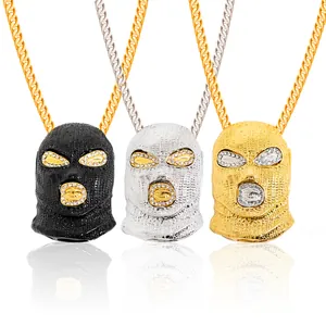 Pendentifs masque cagoule hip hop avec strass brillants et chaînes à mailles cubaines