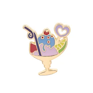 Colorful enamel ice cream sundae brooch with heart straw and lemon slice detail