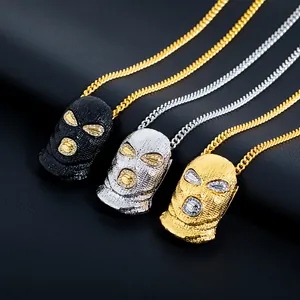 Collier Pendentif Passe-montagne Masque de Ski Hip Hop Strass Alliage Chaîne Cubaine Bijoux Streetwear Hommes Femmes