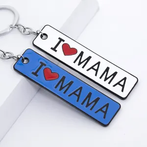 Set di portachiavi smaltati creativi con incisione I Love MAMA in blu e bianco per la mamma