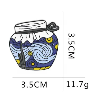 Van Gogh Starry Night enamel pin jar shape creative metal brooch for denim jackets