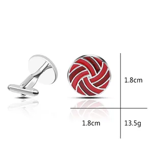 Classic round men's cufflinks with red enamel swirls and polished silver finish
