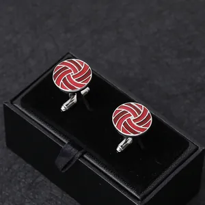 Men's Round Copper Spiral Enamel Cufflinks Silver Red Two-Tone Volleyball Pattern Business Wedding Formal Shirt Accessories Cuff Links
