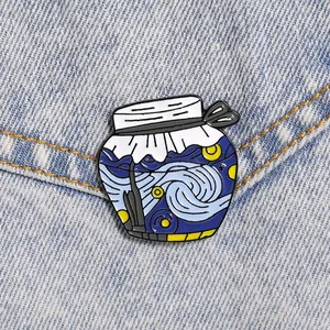 Artistic Van Gogh Starry Night Enamel Brooch Pin Jar Shape Alloy Badge For Backpack Clothing Denim Jacket Women Men Jewelry