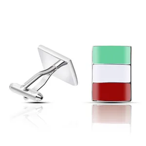 Boutons de Manchette Homme Drapeau Italie Carrés Émail Cuivre Argenté Accessoires Chemise Française Business Bijoux