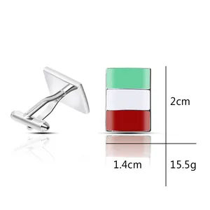 Boutons de manchette drapeau italien en métal argenté et émail vert blanc rouge