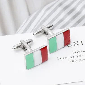 Boutons de manchette drapeau italien rectangulaires en argent avec émail vert blanc rouge