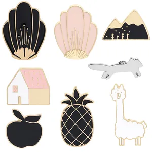 French Romantic Enamel Brooch Pin Cute House Alpaca Pineapple Apple Shell Mountain Alloy Badge Jewelry For Clothes Bag