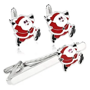 Set gemelli e fermacravatta con Babbo Natale in argento e smalto colorato