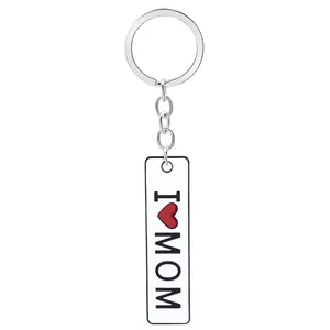 Metal keychain variant featuring I Love MOM text on white pendant with red heart