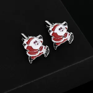 Set di gemelli natalizi con Babbo Natale in smalto rosso e bianco su base in metallo