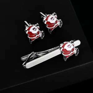 Set di Gemelli e Fermacravatta Babbo Natale di Natale in Lega di Zinco Argento Smalto Gioielli Festivi da Uomo Accessori