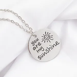 Collier Pendentif Rond You Are My Sunshine En Alliage Argent Motif Soleil Bijoux Cadeau Pour Couples Femmes Hommes