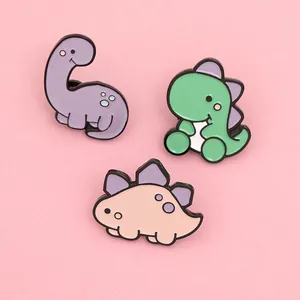 Cute Cartoon Dinosaur Enamel Pin Alloy Drip Oil Brooch Pink Purple Green Brachiosaurus Stegosaurus Badge Clothing Bag Decor