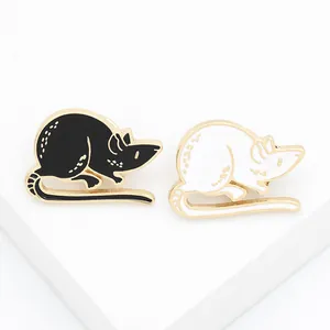 Cute Enamel Mouse Brooch Pin Creative Animal Year Of The Rat Black White Alloy Lapel Pins For Clothing Bags Students Women Jewelry Gift