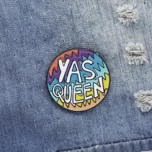Fashion Alloy Enamel Pin Round Rainbow Yas Queen Brooch Funny Lettering Badge For Clothes Backpack Accessories Unisex Jewelry