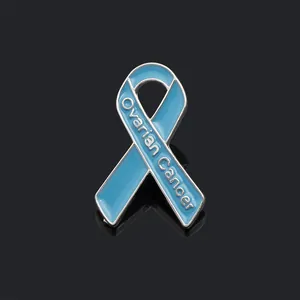 Broche ruban bleu sarcelle pour le cancer de l'ovaire en émail poli et métal