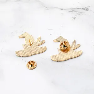 Creative witch hat enamel pins in gold metal with butterfly clutch backings