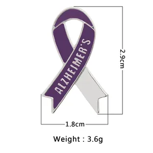 Broche ruban violet pour Alzheimer en argent avec dimensions de taille et de poids