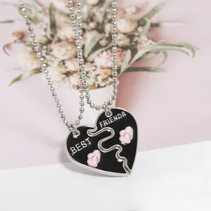 Best Friends Collier Bracelet Set Cœur Epissage Alliage Email Amitié Pendentif Assorti Bijoux Pour Femme Cadeau